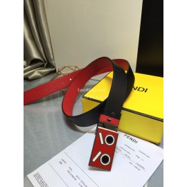 Fendi Red Calf Leather Monster Enamel Buckle 35mm Belt