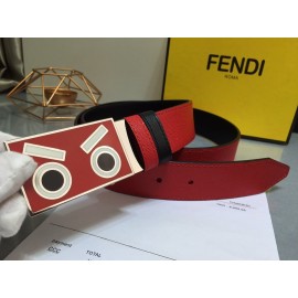 Fendi Red Calf Leather Monster Enamel Buckle 35mm Belt