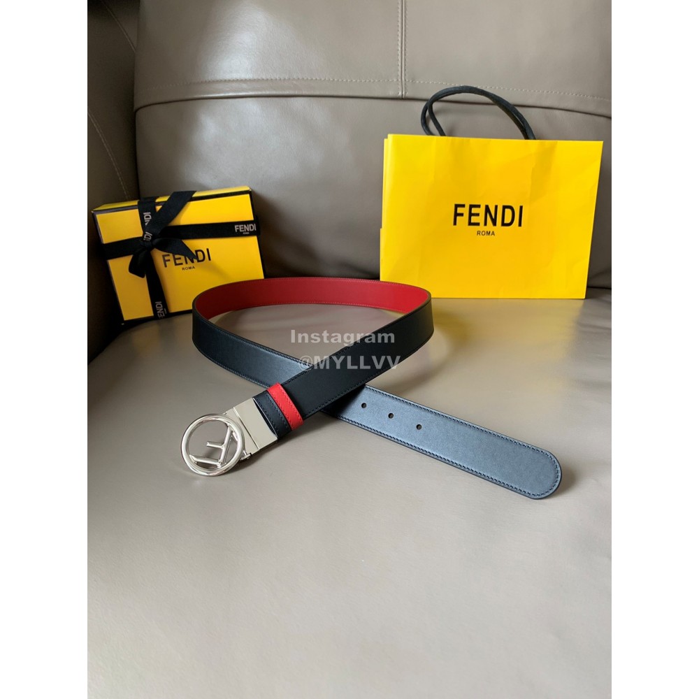 Fendi Double Side Calf Leather Round Buckle 34mm Belt Red