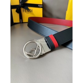 Fendi Double Side Calf Leather Round Buckle 34mm Belt Red