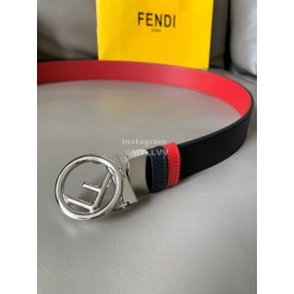 Fendi Double Side Calf Leather Round Buckle 34mm Belt Red