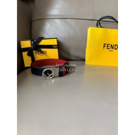 Fendi Double Side Calf Leather Round Buckle 34mm Belt Red