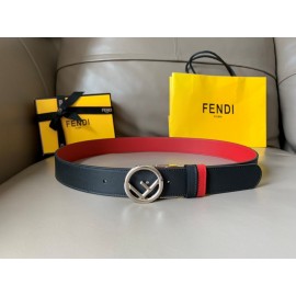 Fendi Double Side Calf Leather Round Buckle 34mm Belt Red