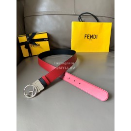 Fendi Double Side Calf Leather Round Buckle 34mm Belt Red