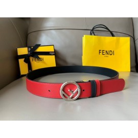 Fendi Double Side Calf Leather Round Buckle 34mm Belt Red