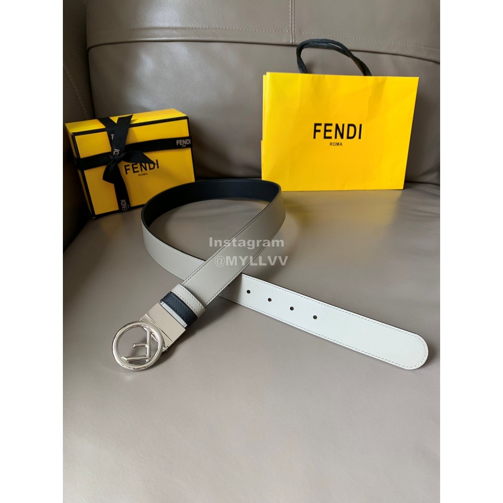 Fendi Double Side Calf Leather Round Buckle 34mm Belt Gray