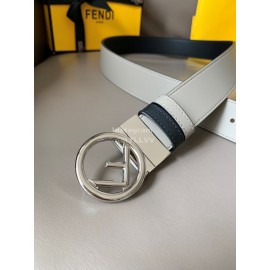 Fendi Double Side Calf Leather Round Buckle 34mm Belt Gray