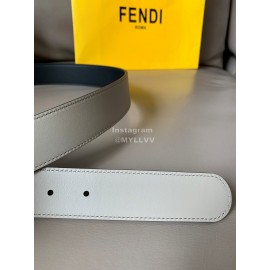 Fendi Double Side Calf Leather Round Buckle 34mm Belt Gray