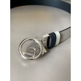 Fendi Double Side Calf Leather Round Buckle 34mm Belt Gray
