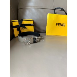 Fendi Double Side Calf Leather Round Buckle 34mm Belt Gray