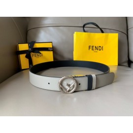 Fendi Double Side Calf Leather Round Buckle 34mm Belt Gray