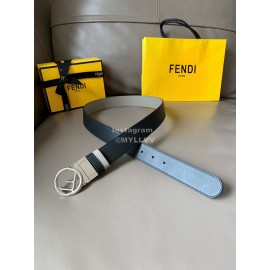 Fendi Double Side Calf Leather Round Buckle 34mm Belt Gray