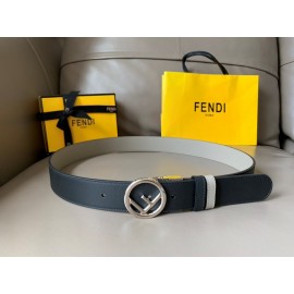 Fendi Double Side Calf Leather Round Buckle 34mm Belt Gray