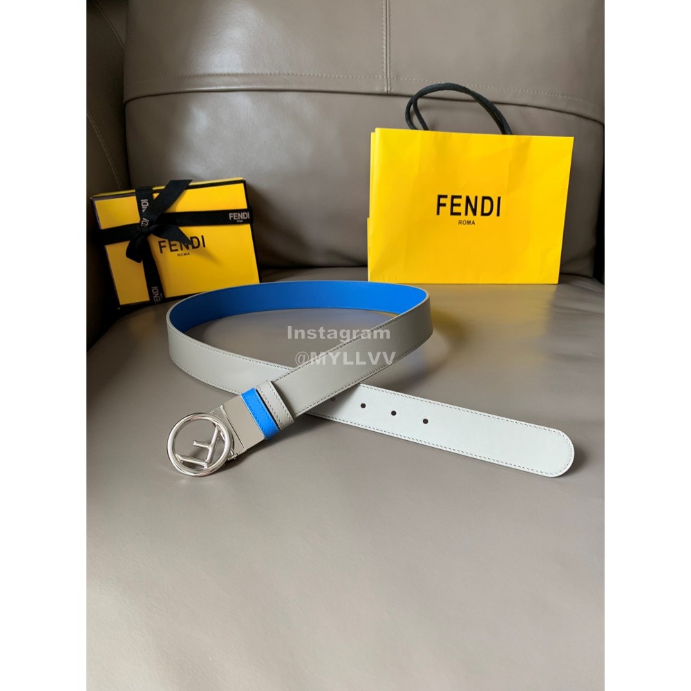 Fendi Double Side Calf Leather Round Buckle 34mm Belt Blue