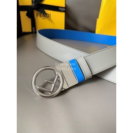 Fendi Double Side Calf Leather Round Buckle 34mm Belt Blue