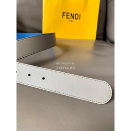 Fendi Double Side Calf Leather Round Buckle 34mm Belt Blue