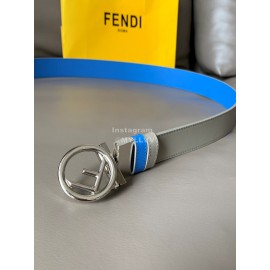 Fendi Double Side Calf Leather Round Buckle 34mm Belt Blue
