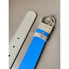 Fendi Double Side Calf Leather Round Buckle 34mm Belt Blue