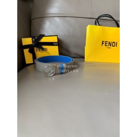 Fendi Double Side Calf Leather Round Buckle 34mm Belt Blue