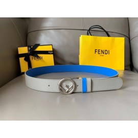 Fendi Double Side Calf Leather Round Buckle 34mm Belt Blue