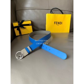 Fendi Double Side Calf Leather Round Buckle 34mm Belt Blue