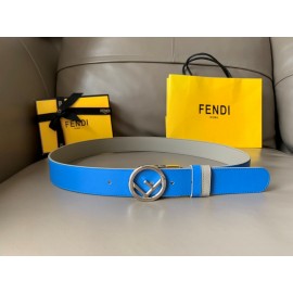Fendi Double Side Calf Leather Round Buckle 34mm Belt Blue