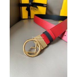 Fendi Double Side Calf Leather Gold Round Buckle 34mm Belt Red