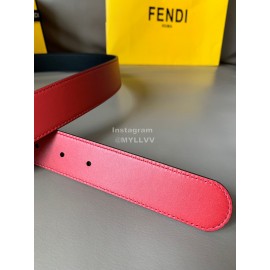 Fendi Double Side Calf Leather Gold Round Buckle 34mm Belt Red
