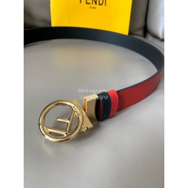 Fendi Double Side Calf Leather Gold Round Buckle 34mm Belt Red
