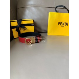 Fendi Double Side Calf Leather Gold Round Buckle 34mm Belt Red