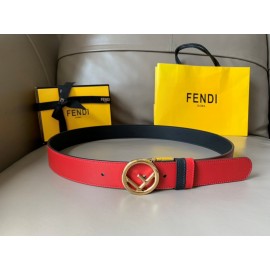 Fendi Double Side Calf Leather Gold Round Buckle 34mm Belt Red