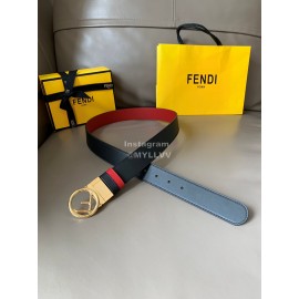 Fendi Double Side Calf Leather Gold Round Buckle 34mm Belt Red