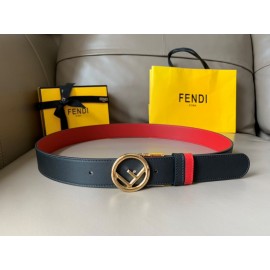 Fendi Double Side Calf Leather Gold Round Buckle 34mm Belt Red
