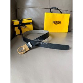 Fendi Double Side Calf Leather Gold Round Buckle 34mm Belt Black