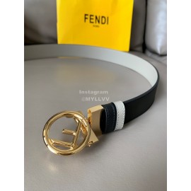 Fendi Double Side Calf Leather Gold Round Buckle 34mm Belt Black