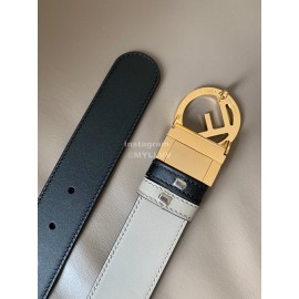 Fendi Double Side Calf Leather Gold Round Buckle 34mm Belt Black