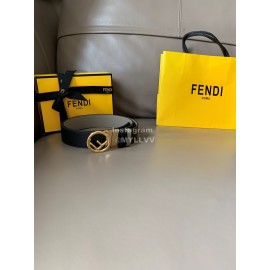 Fendi Double Side Calf Leather Gold Round Buckle 34mm Belt Black
