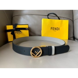 Fendi Double Side Calf Leather Gold Round Buckle 34mm Belt Black