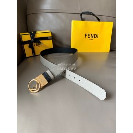 Fendi Double Side Calf Leather Gold Round Buckle 34mm Belt Black