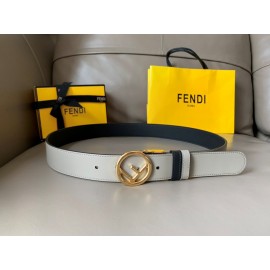 Fendi Double Side Calf Leather Gold Round Buckle 34mm Belt Black