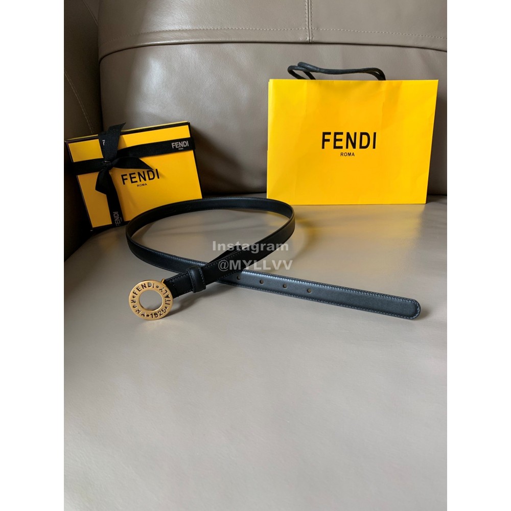 Fendi Calf Leather Gold Hollow Circle Buckle 20mm Belt Black