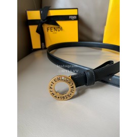 Fendi Calf Leather Gold Hollow Circle Buckle 20mm Belt Black