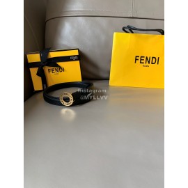 Fendi Calf Leather Gold Hollow Circle Buckle 20mm Belt Black