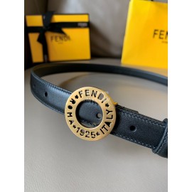 Fendi Calf Leather Gold Hollow Circle Buckle 20mm Belt Black
