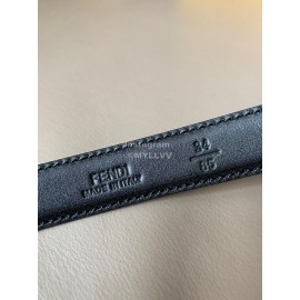 Fendi Calf Leather Gold Hollow Circle Buckle 20mm Belt Black