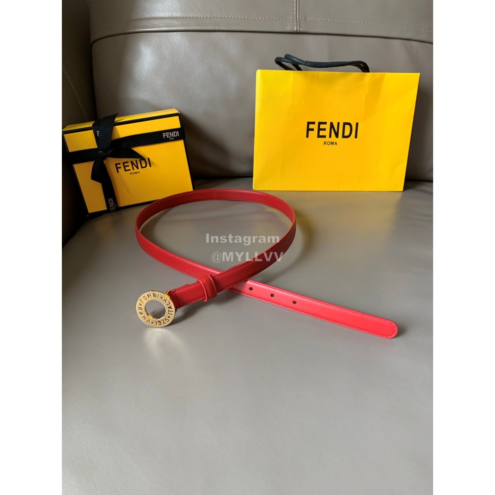 Fendi Calf Leather Gold Hollow Circle Buckle 20mm Belt Red