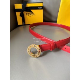 Fendi Calf Leather Gold Hollow Circle Buckle 20mm Belt Red