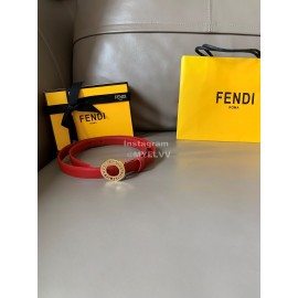 Fendi Calf Leather Gold Hollow Circle Buckle 20mm Belt Red