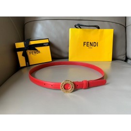 Fendi Calf Leather Gold Hollow Circle Buckle 20mm Belt Red