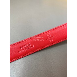 Fendi Calf Leather Gold Hollow Circle Buckle 20mm Belt Red